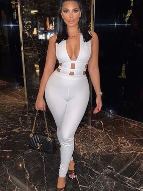 Fashion Nova White Cutout Plunge Jumpsuit